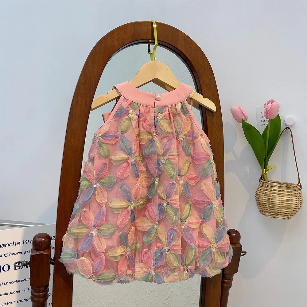 New Girl Dress Princess Dress Little Girl Fashion Colorful Flower Yarn Dresses Kid Clothes