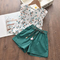 Kids Girl Clothes 2022 Fashion Sling Flower Bow Baby Girls Shirt + Stripe Shorts 2pcs Suit Children Clothing Sets