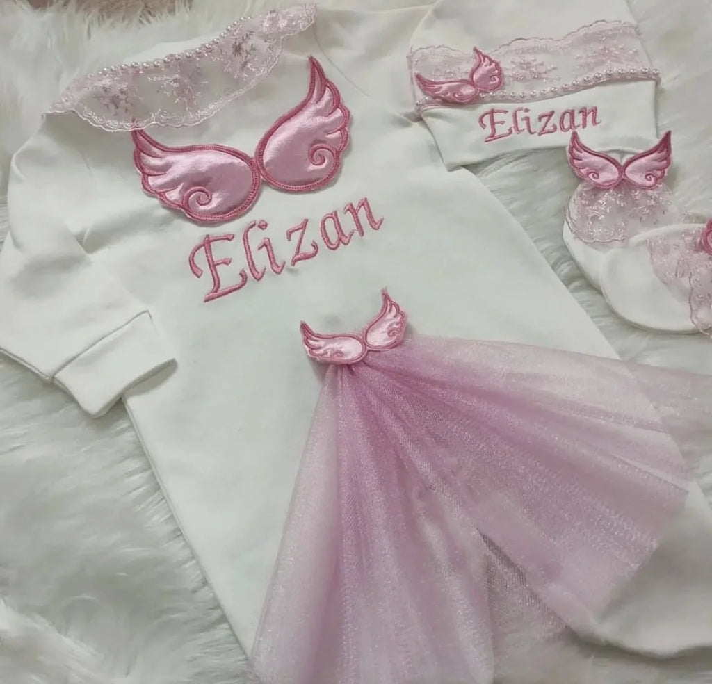 Lindo mono con alas de ángel para recién nacidos: comodidad hecha a mano