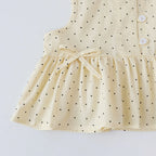 Baby Girl's Casual Clothing Round Neck Sleeveless Polka Dot Top+Wide Leg Pants Set with Bow and Botton 2PCS Set