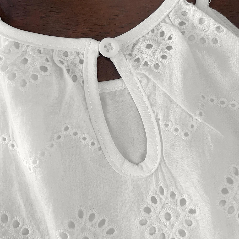Cut-out Design Girl's Dress 2025 Summer Little Girl Fashion Sling White Holiday Medium Length Vest Dress Girls Dress