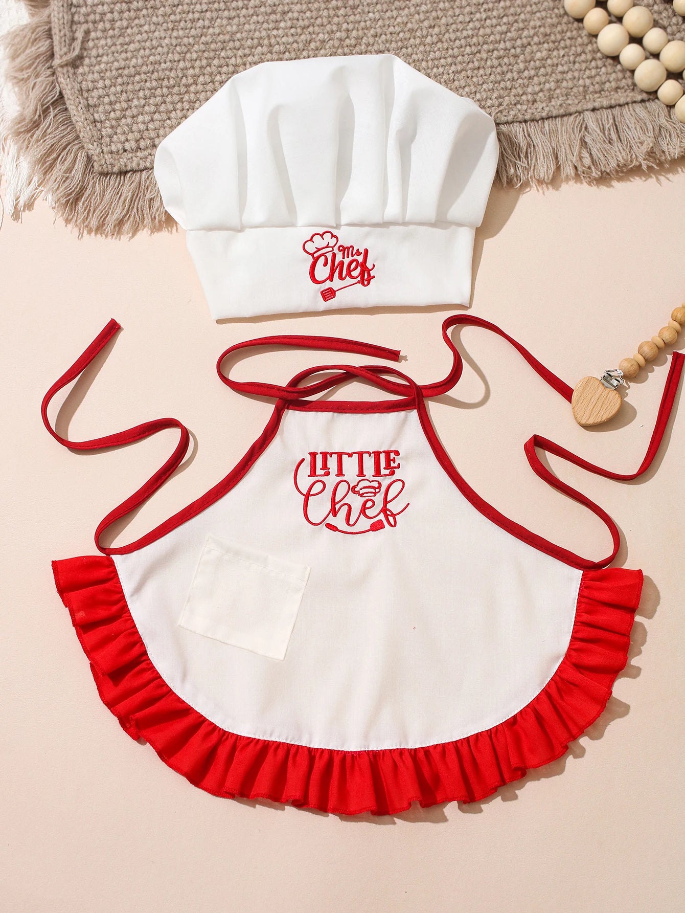 2Pcs Newborn Embroidered Photography Clothes Girls Boys Aprons Chef Hats Suitable For Taking Pictures Little Chefs-HD