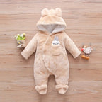 Warm Animal-Themed Fleece Jumpsuit for 0-2Years