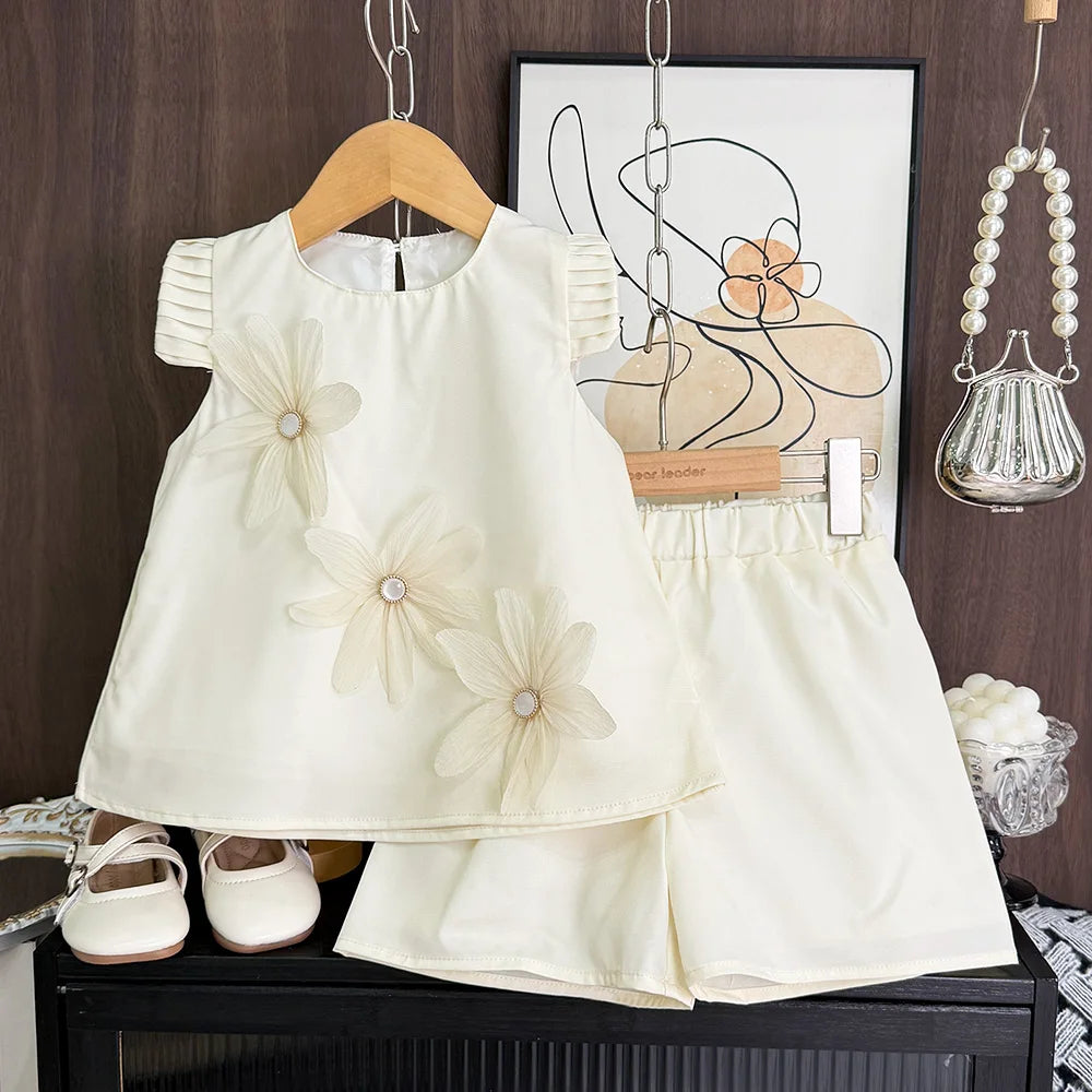 2-7 Years Summer New 3D Flower Vest Dress Girl's Princess Dresses Baby Kids Clothing Wedding Party Elegent Clothes