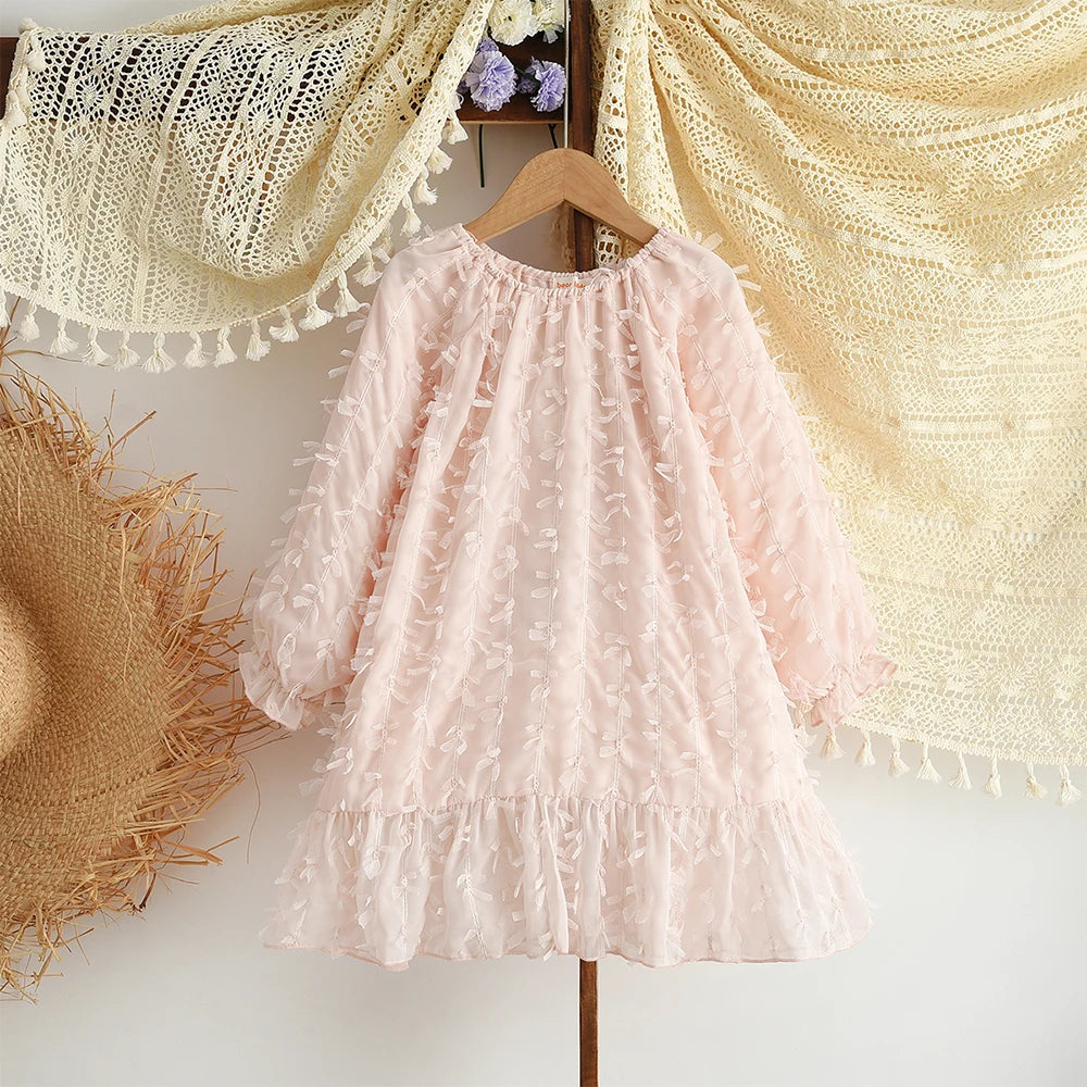 Autumn Spring New Girls' Dress Fashion Cute Doll Neck Flower Print Dress Children's Girls Long Sleeve Princess Dress