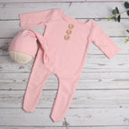 Newborn Photography Props Buttons Footed Jumpsuit with Sleepy Hat Infant Photo Props Pic Idea
