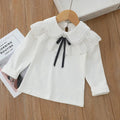 Girls' White Long Sleeve Lace Pearl Bow Sweet Shirt Children's Cotton Casual Shirt