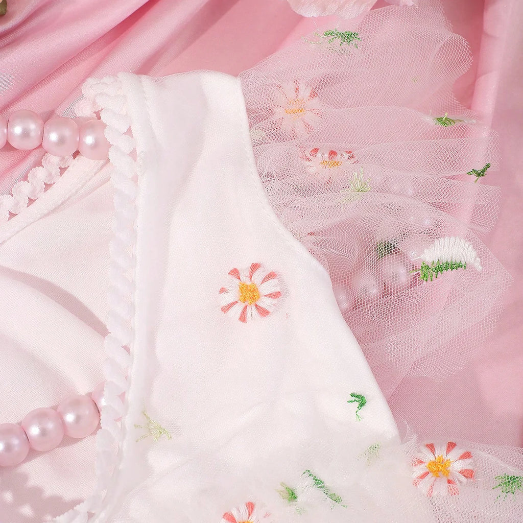 Newborn Daisy Embroidered Romper Baby's Short Sleeve Embroidered Mesh Clothes Full Moon Hundred Days Photo Shooting