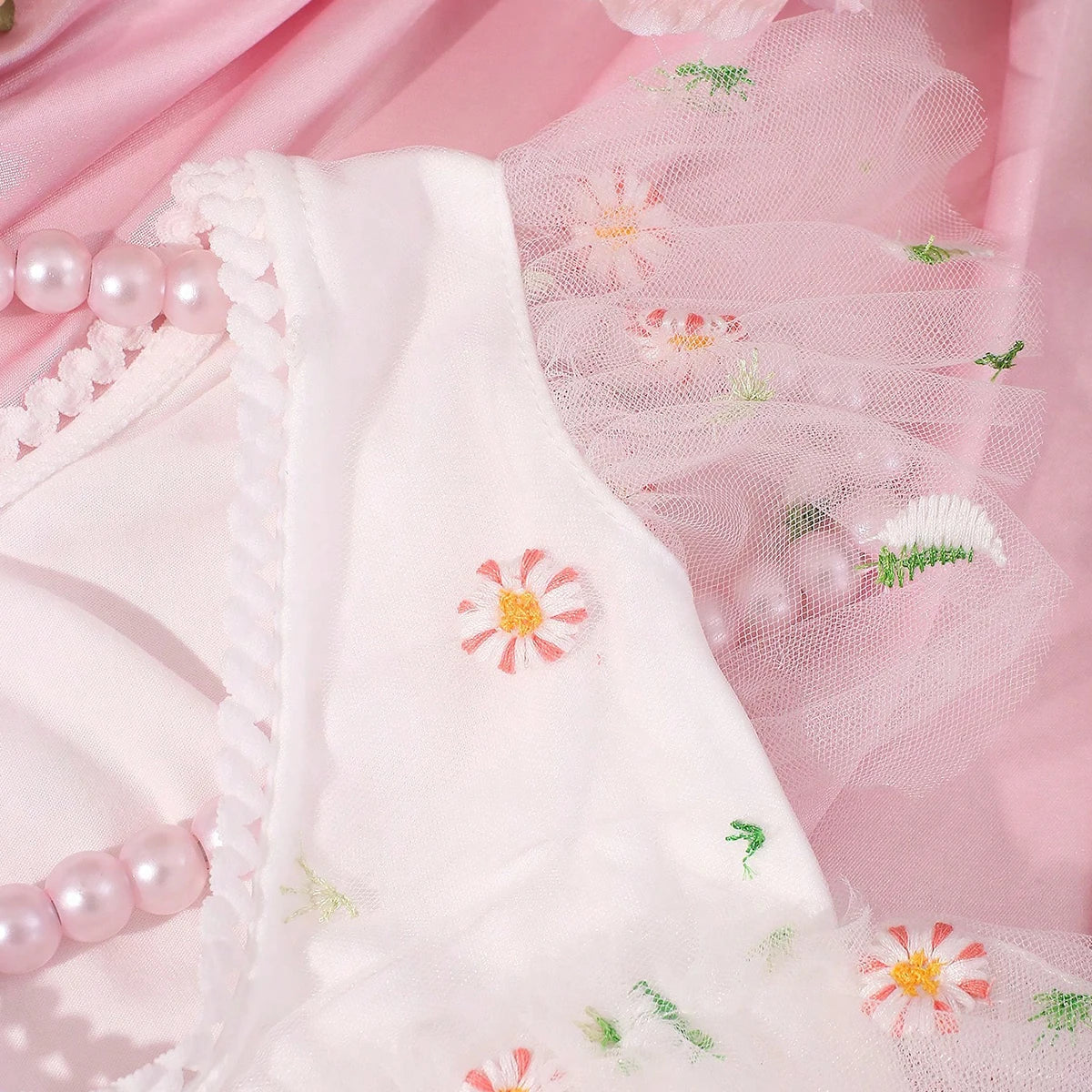 Newborn Daisy Embroidered Romper Baby's Short Sleeve Embroidered Mesh Clothes Full Moon Hundred Days Photo Shooting