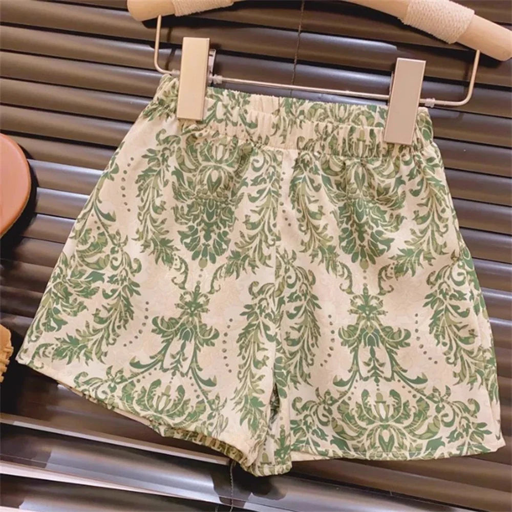 Floral Halterneck Sleeveless Suspender Set Girl Refreshing Shorts Two-Piece Set