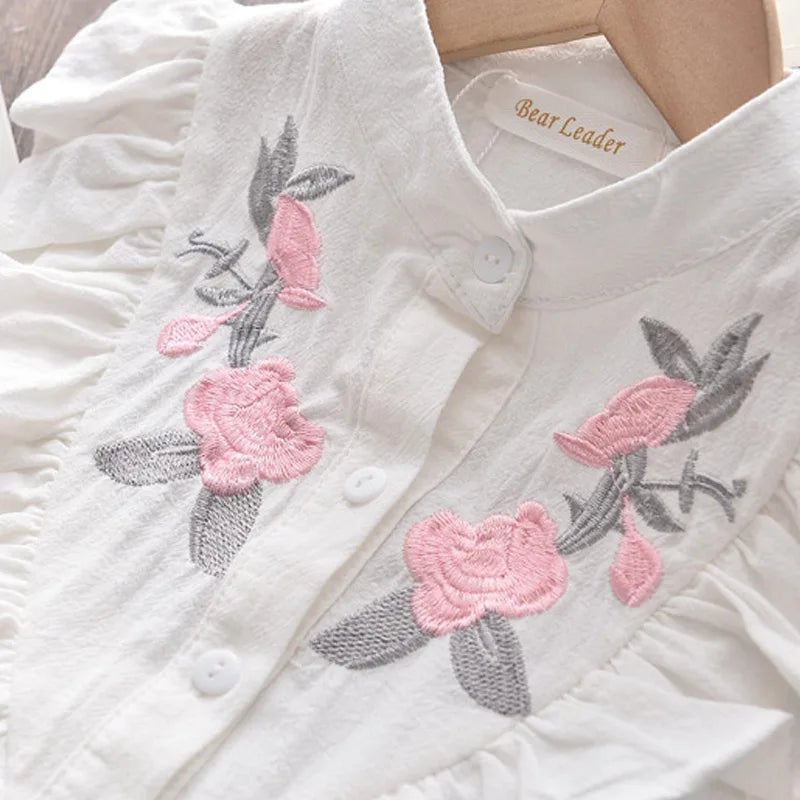 New Casual Children's Embroidered Sleeveless Shirt+Shorts Set Girls' Baby Clothing