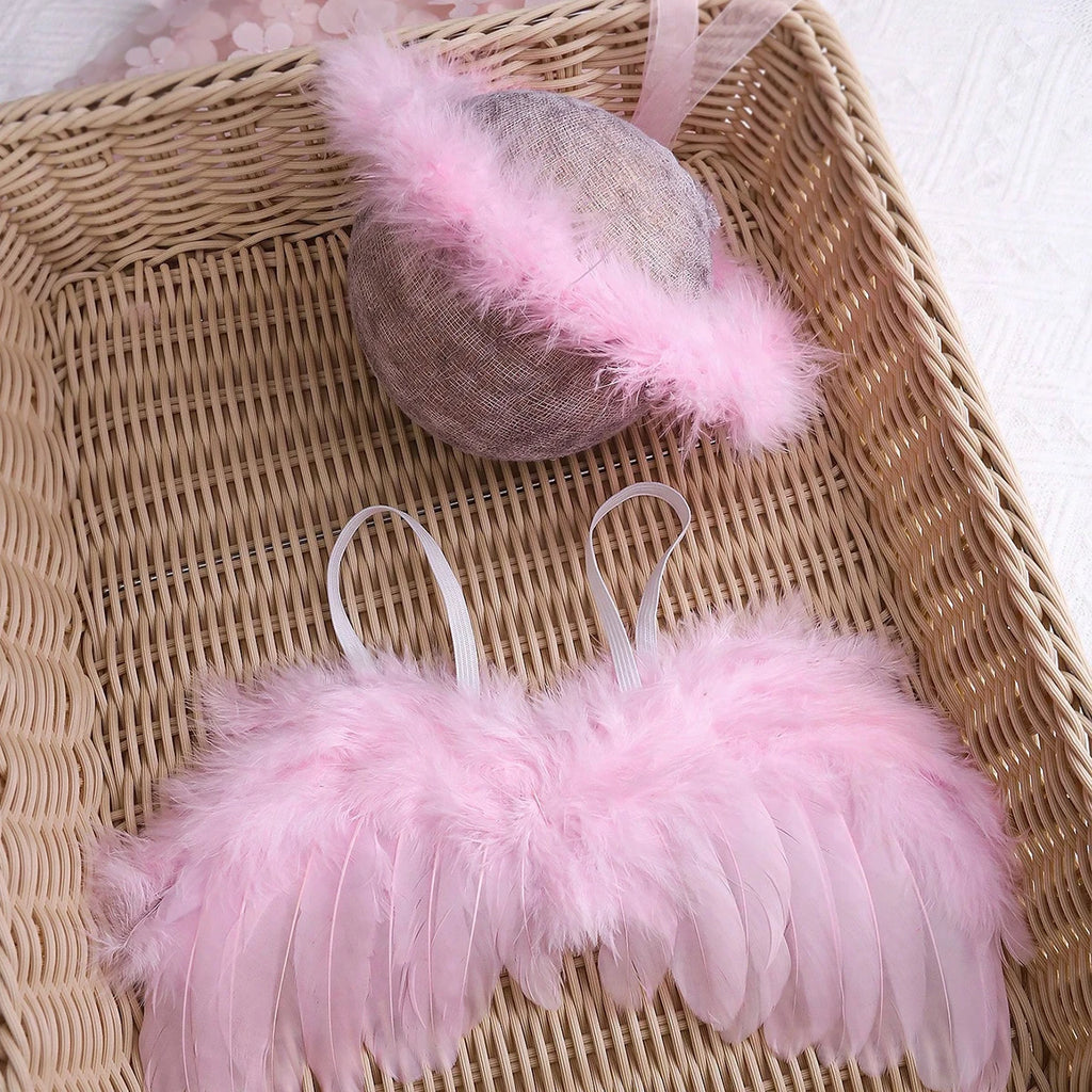 Newborn Baby Boys Girls Angel Wings Photography Props Two-Piece Set with Headband Photography Accessories Photo Shoots