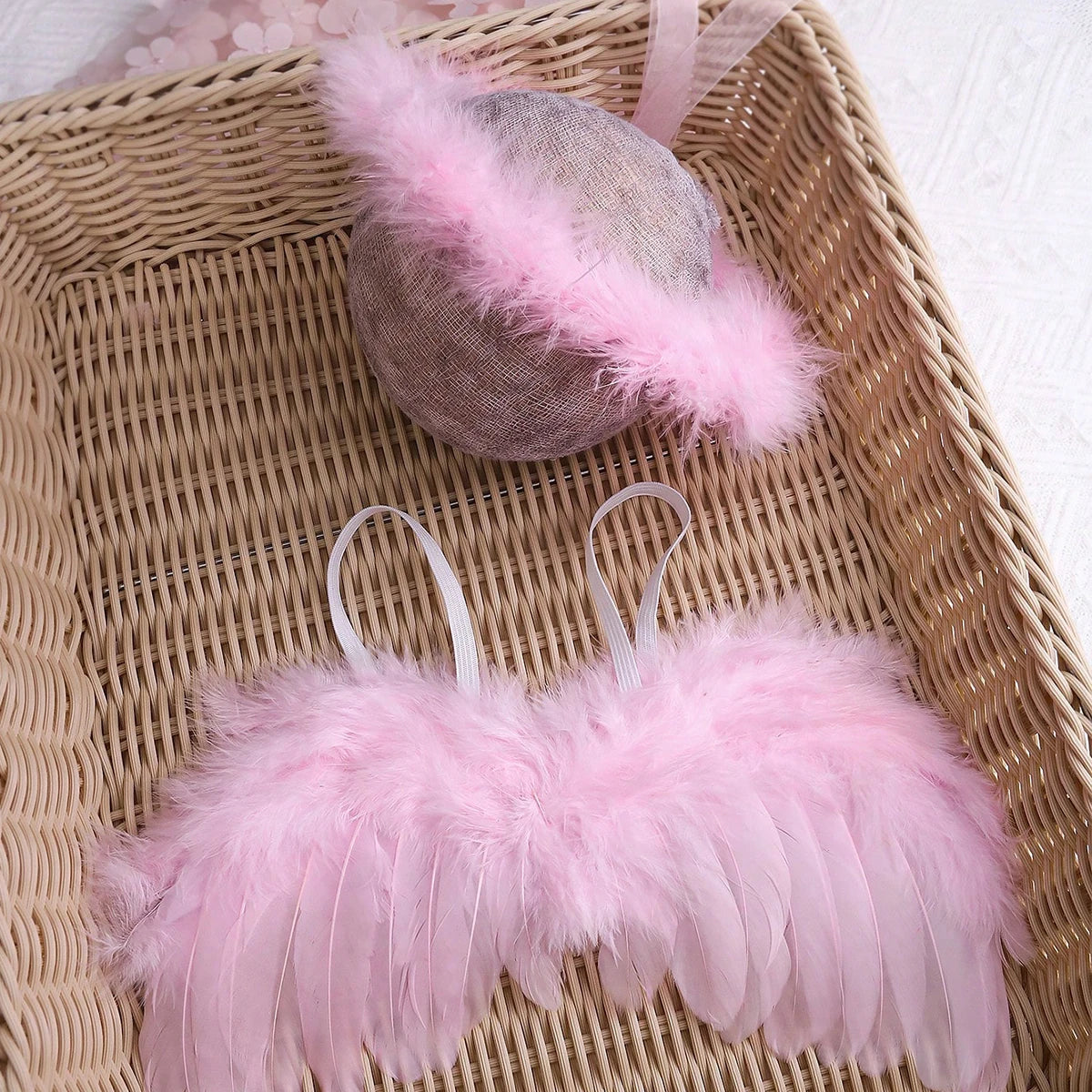 Newborn Baby Boys Girls Angel Wings Photography Props Two-Piece Set with Headband Photography Accessories Photo Shoots
