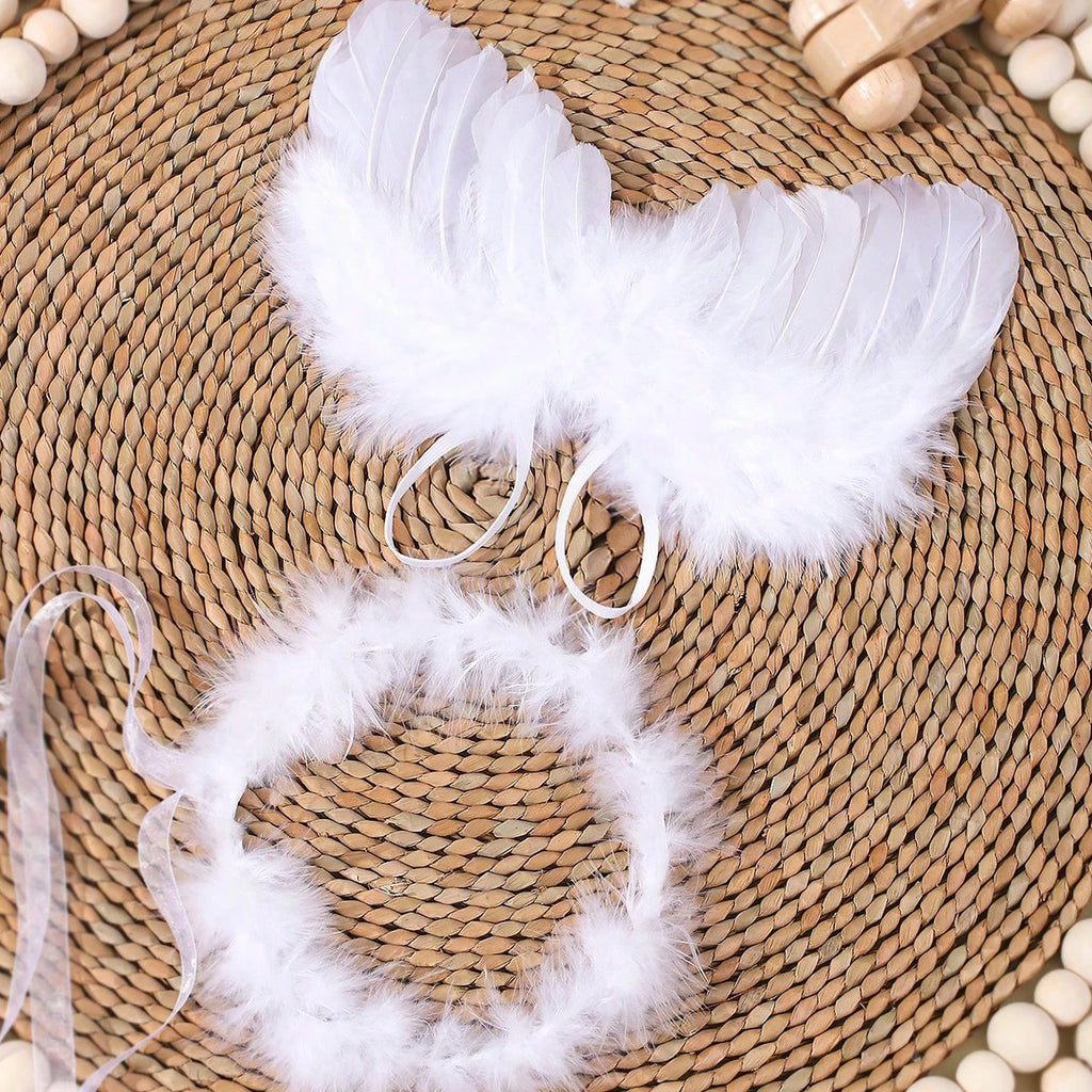 Newborn Baby Boys Girls Angel Wings Photography Props Two-Piece Set with Headband Photography Accessories Photo Shoots