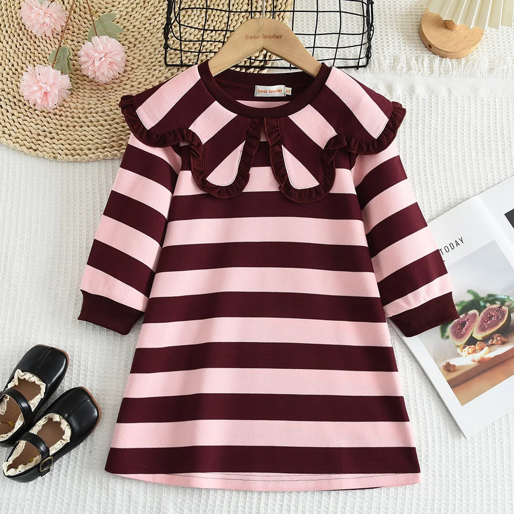 Autumn Spring New Girls' Dress Fashion Cute Doll Neck Flower Print Dress Children's Girls Long Sleeve Princess Dress