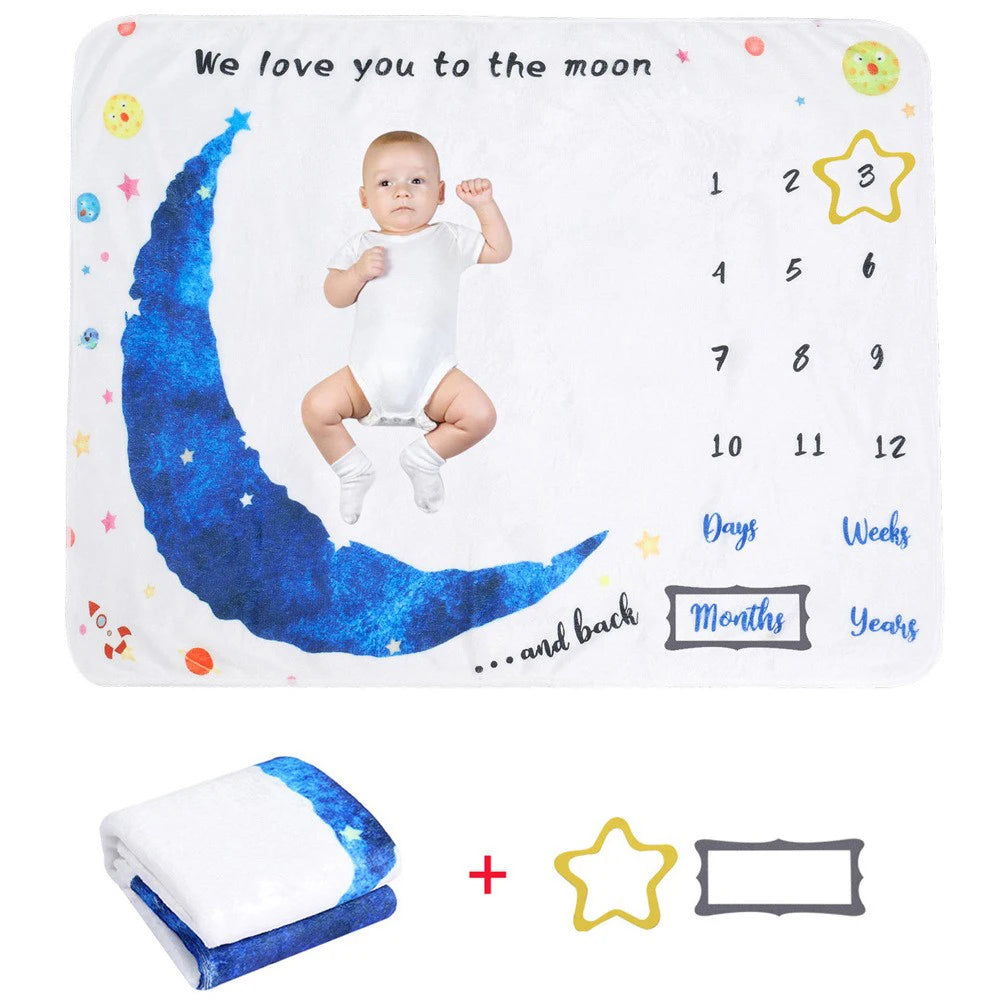 Baby Monthly Milestone Blanket Fleece Photography Background Prop for Boy Girl Lion Animal Rabbit Print Shooting Blanket