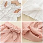 New Casual Children's Embroidered Sleeveless Shirt+Shorts Set Girls' Baby Clothing