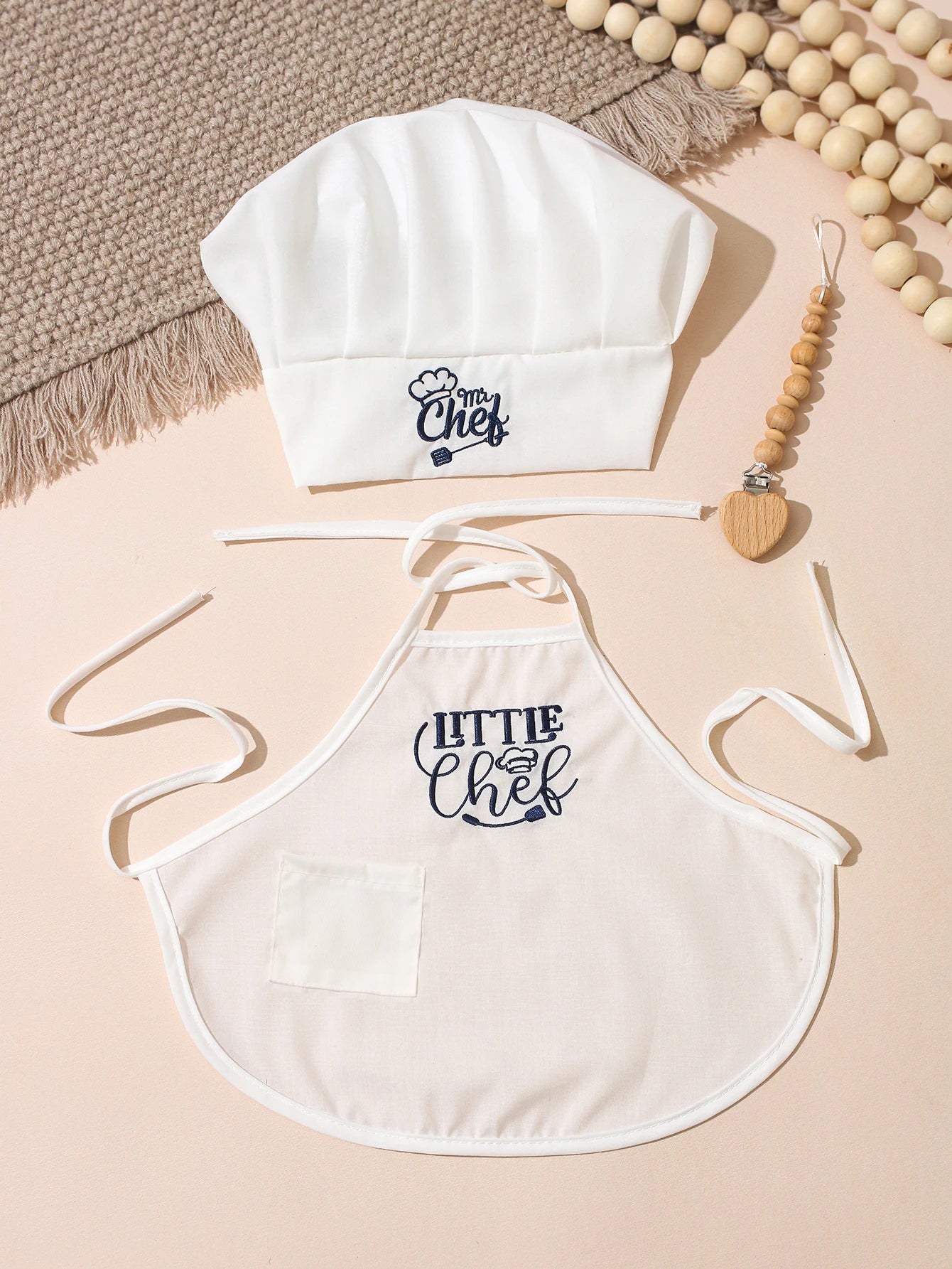 2Pcs Newborn Embroidered Photography Clothes Girls Boys Aprons Chef Hats Suitable For Taking Pictures Little Chefs-HD
