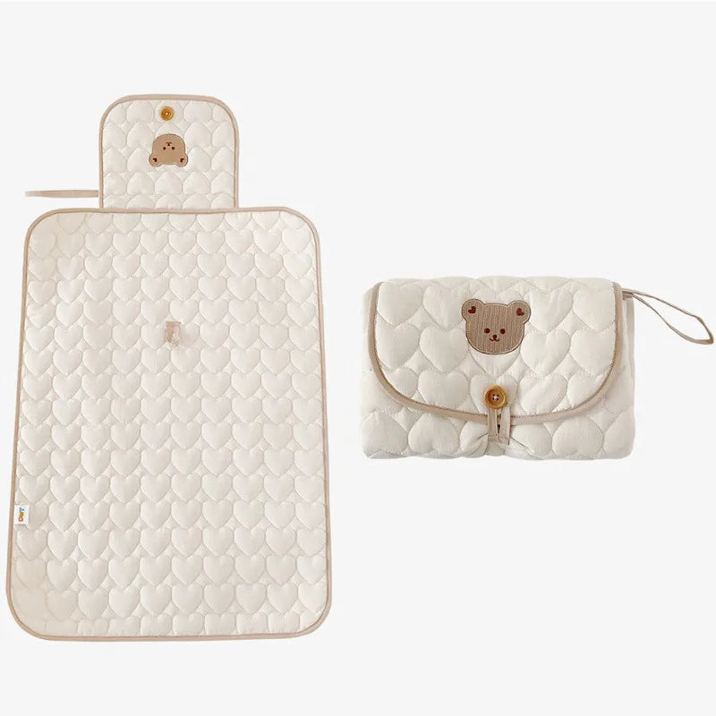 Portable Baby Diaper Changing Pad for Newborn Quilted Bear Foldable Waterproof Diaper Mat Infant Urine Pad Reusable Baby Items