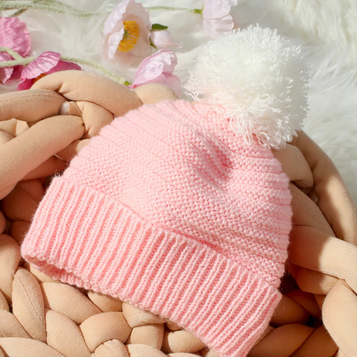 Hello Baby Newborn Photography Romper and Pom Hat Set Knitted Newborn Girl Outfits for Photo Shooting Infant Photo Props