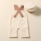 Newborn Boy Photography Outfits with Casquette Cap Color Contrast Shooting Romper Overalls  Suspender Trousers