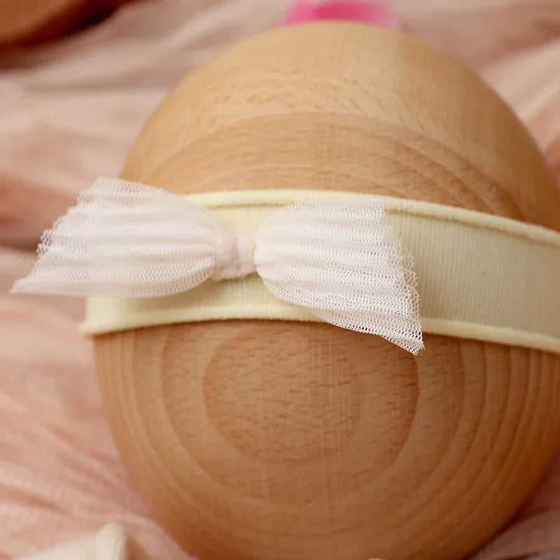 2 Pieces Set Beige Newborn Photography Costume Lace Romper Bow Headband Set Baby Girl Photo Shooting Outfits