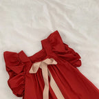 Summer Girls Dresses Flying Sleeve Dress Casual Ruffled Dresses Solid Back Bowknot A Line Baby Dresses Kids Clothes