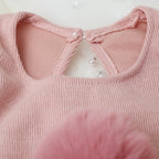 3 Pieces Set Newborn Jumpsuit Tail Pom Hat Set with Mini Doll Pink Baby Photography Outfit New born Girl Photo Props