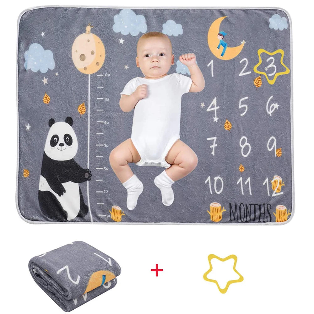 Baby Monthly Milestone Blanket Fleece Photography Background Prop for Boy Girl Lion Animal Rabbit Print Shooting Blanket