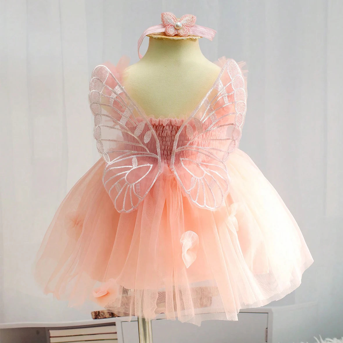 Newborn Girl Photography Outfits with Headband Baby Girl Butterfly Wings Mesh Dress for Photo Shooting Infant  Props-HD