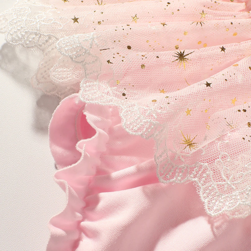 Newborn Photography Outfit Baby Girl Butterfly Glitter Star Lace Romper with Pearl Headband Infant Photo Props