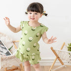 Summer New Pajama Baby Girl Clothes 3-7 Years Old Flower Printed Short Sleeved Top + Shorts Cute Children's Set