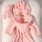 Newborn Photography Bathrobe with Turban Hat and Slippers Love Embroidery Baby Girl Pajama Gown Infant Photoshoot Outfit