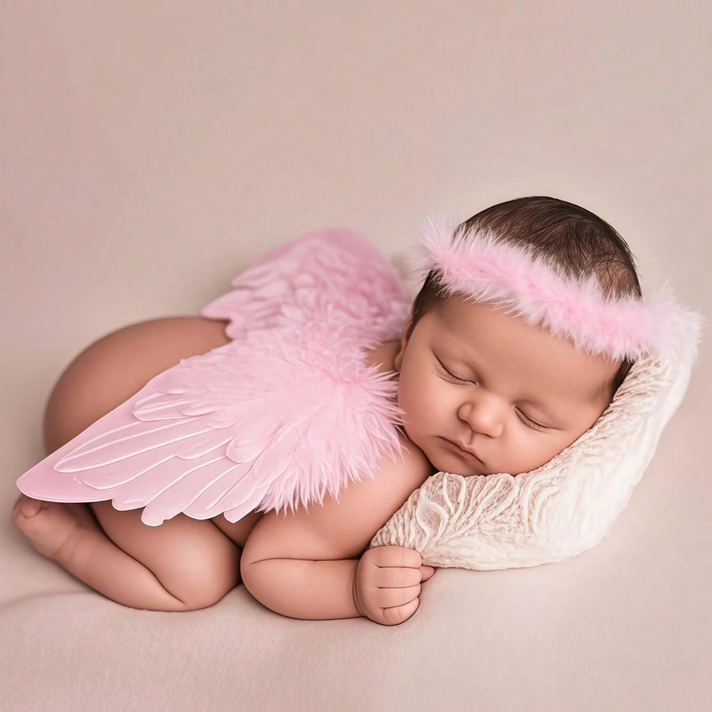 Newborn Baby Boys Girls Angel Wings Photography Props Two-Piece Set with Headband Photography Accessories Photo Shoots