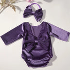 Newborn Girl Photoshoot Outfits Baby Back Bow Knot Romper with Bow Headband Bowknot Infant Photo Props  Picture Costume