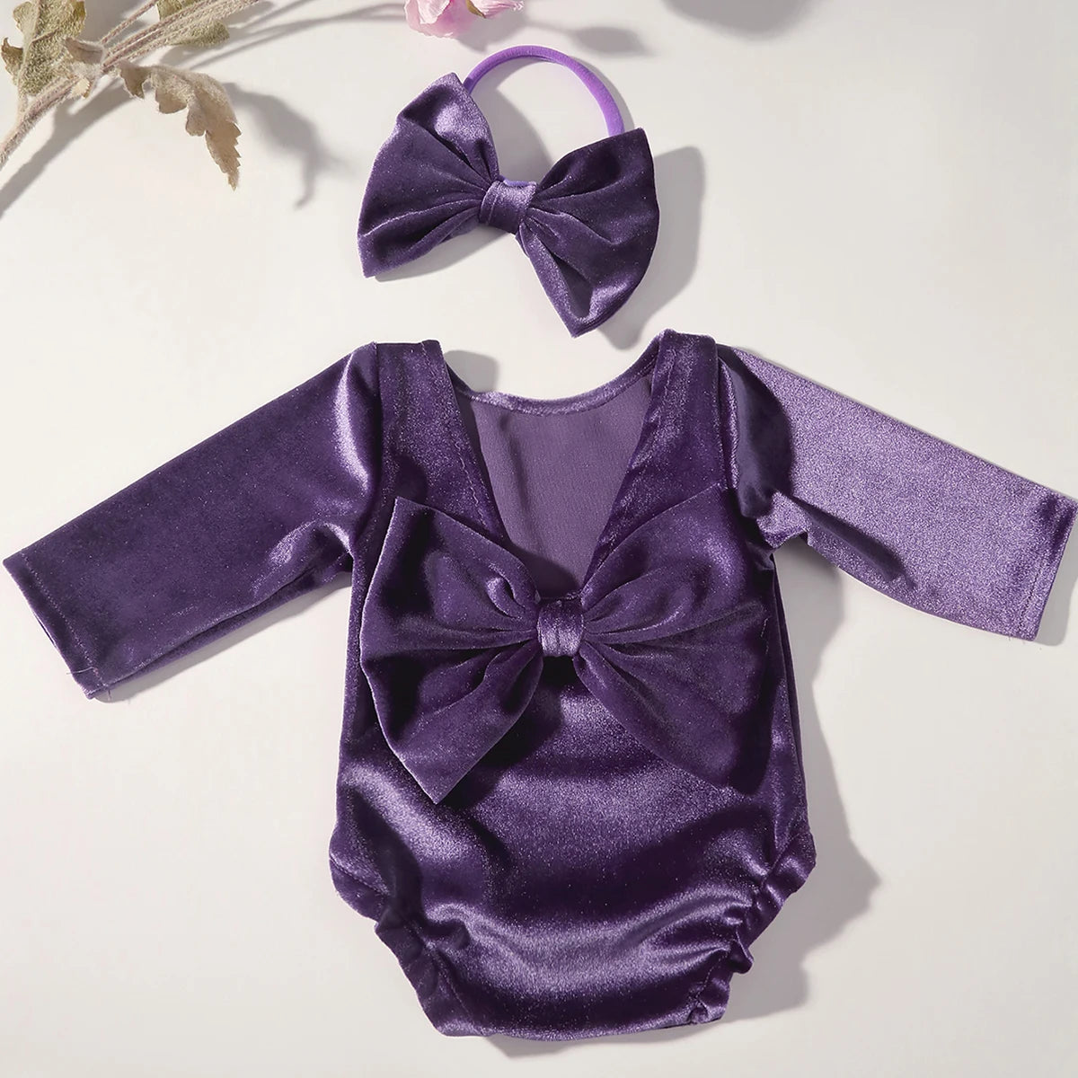 Newborn Girl Photoshoot Outfits Baby Back Bow Knot Romper with Bow Headband Bowknot Infant Photo Props  Picture Costume