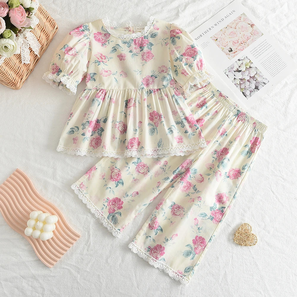 Baby Girl's Casual Clothing Round Neck Sleeveless Polka Dot Top+Wide Leg Pants Set with Bow and Botton 2PCS Set