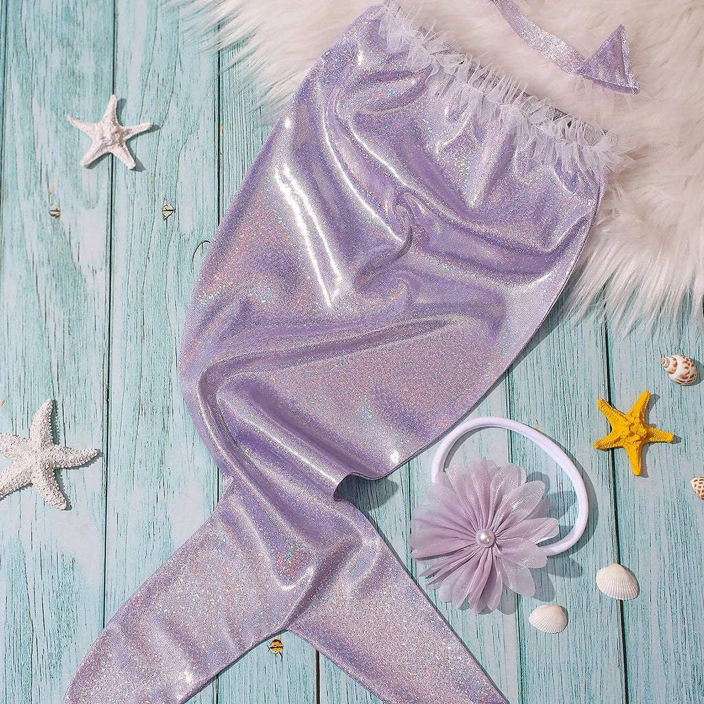 Newborn Photography Props Costume Lavender Mermaid Tail Outfit with Headband Baby 1 Month 100 Days Photo Shooting Props