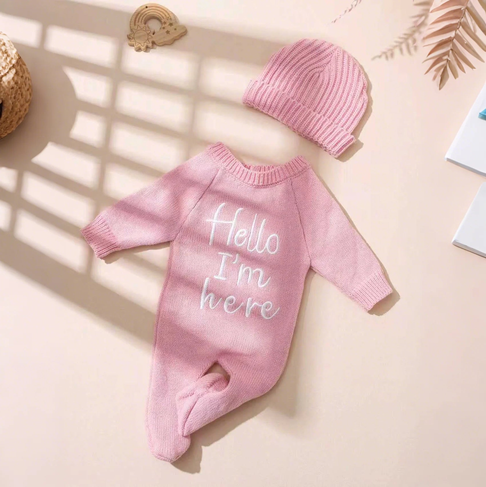 Embroidery Knitting Newborn Birth Announcement Outfits Footed Jumpsuit Baby Boy Girl Photography Props Newborn