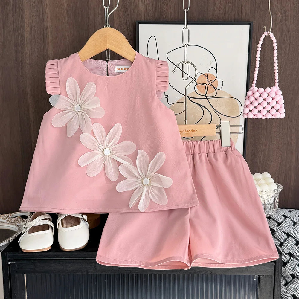 2-7 Years Summer New 3D Flower Vest Dress Girl's Princess Dresses Baby Kids Clothing Wedding Party Elegent Clothes