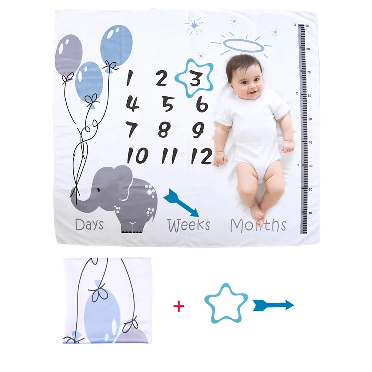 Print Baby Milestone Blanket Newborn Photo Props Picture Shooting Background Infant Monthly Growth Souvenir Accessories
