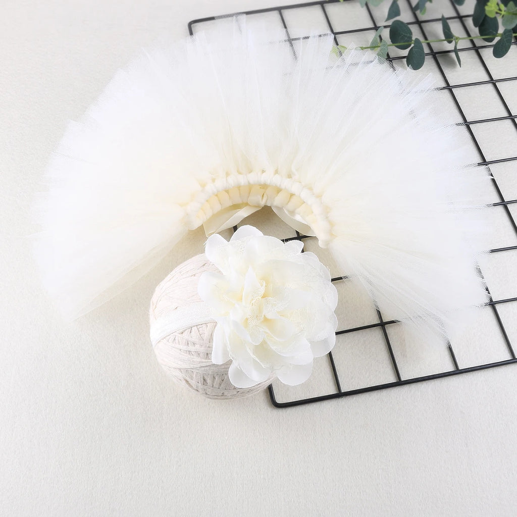 Newborn Photography Outfits Girl Handmade Infant Tutu Skirt with Flower Headband Princess Clothes Baby Girl Photo Props