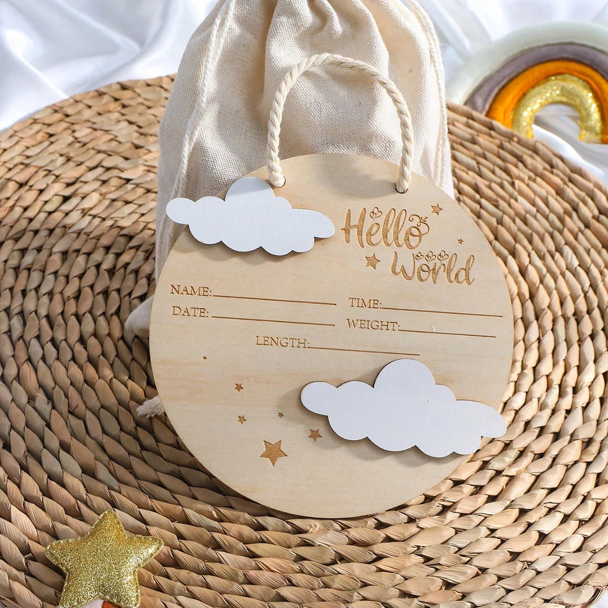 1PC Newborn Photo Prop Wooden Hello World Starlit Sky Newborn A Wooden Hanging prop Cute Birth Board Baby Announcement