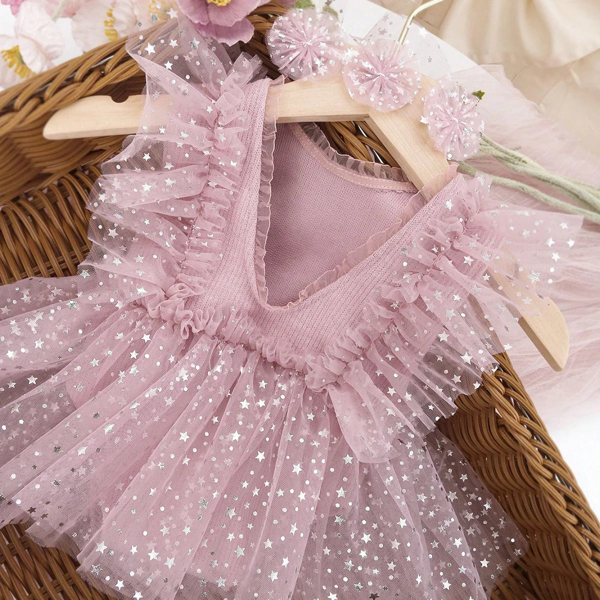 Newborn Outfit for Pictures Knitted Infant Photography Romper with Matching Headbands Mesh Dress Portrait Props