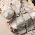 Little Gentleman Photography Outfits Newborn Boy Plaid Pocket Suspender Trousers with Casquette Infant Shooting Jumpsuit