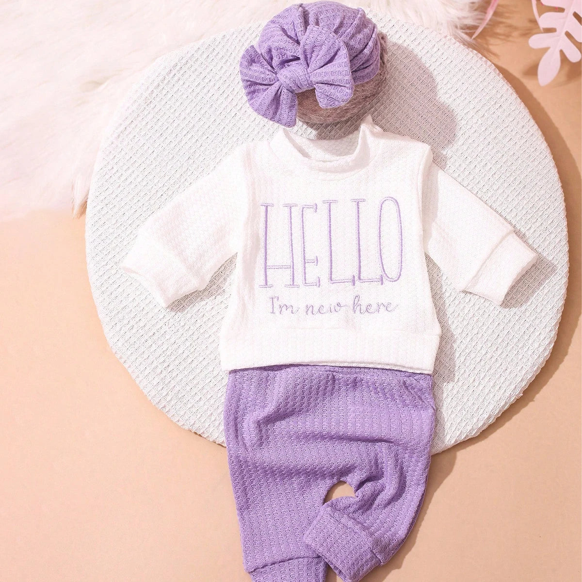 Embroidery Newborn Photography Props Infant Romper Jumpsuit with Bow Hat Baby Coming Home Outfit Baby Photo Gift-HD