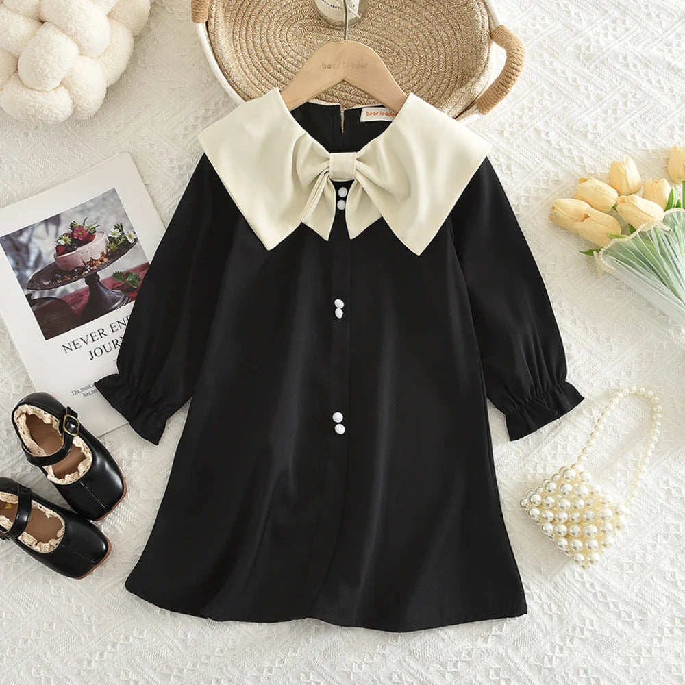 Autumn Spring New Girls' Dress Fashion Cute Doll Neck Flower Print Dress Children's Girls Long Sleeve Princess Dress