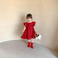 Summer Girls Dresses Flying Sleeve Dress Casual Ruffled Dresses Solid Back Bowknot A Line Baby Dresses Kids Clothes