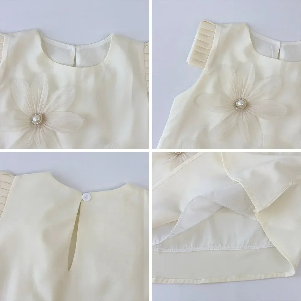 2-7 Years Summer New 3D Flower Vest Dress Girl's Princess Dresses Baby Kids Clothing Wedding Party Elegent Clothes