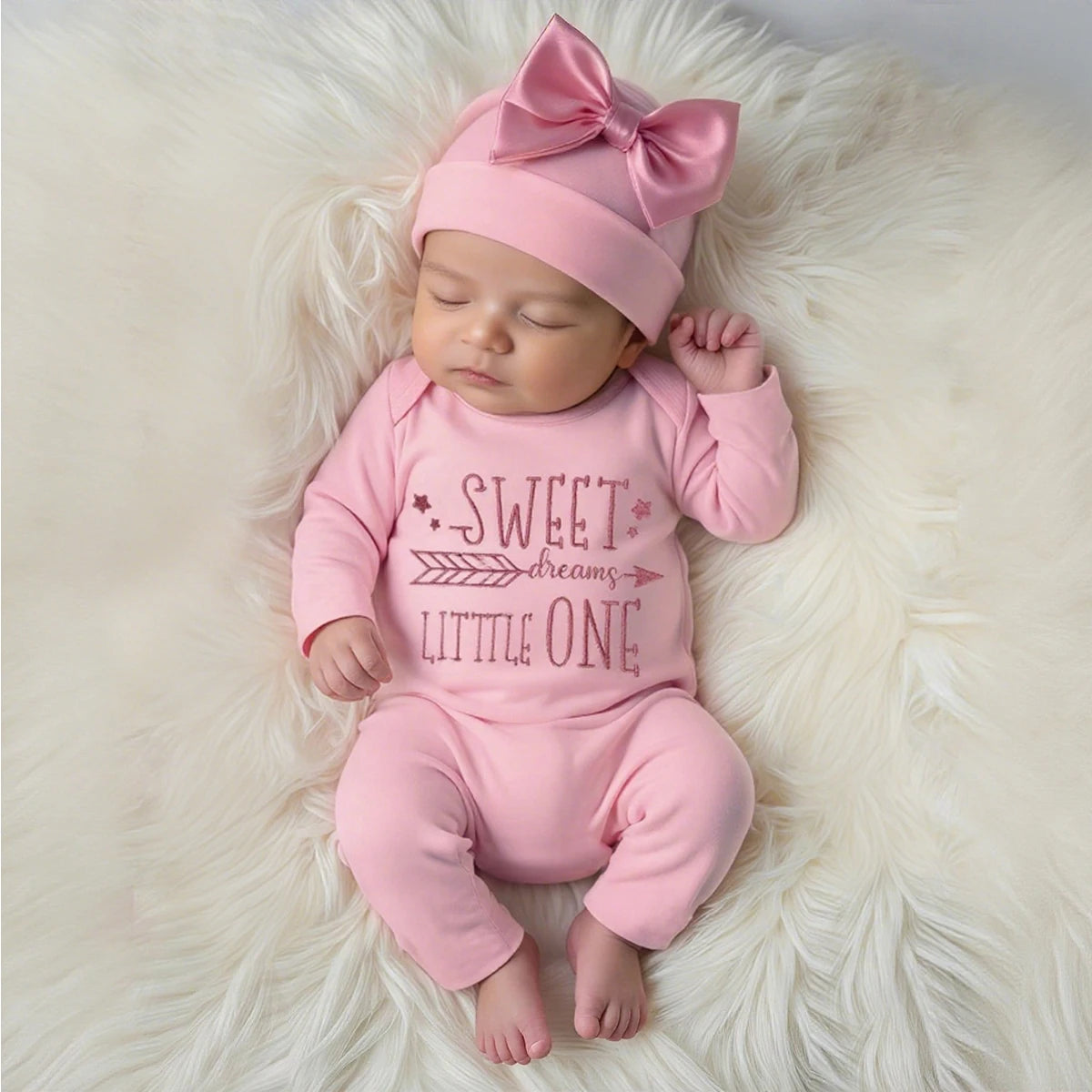 Newborn Photography Romper Jumpsuit with Bow Hat 'Hello World' Embroidery Infant Props for Coming Home Outfit Baby Gift